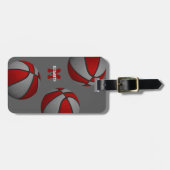 キッズティーンレッドグレーバスケットボールチームカラーバッグラベル ラゲッジタグ (正面横)