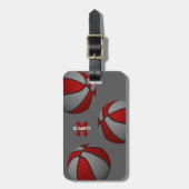 キッズティーンレッドグレーバスケットボールチームカラーバッグラベル ラゲッジタグ (正面縦)