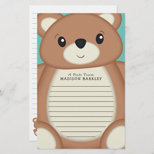 キッズテディベアかわいい文房具 便箋 (正面/裏面)