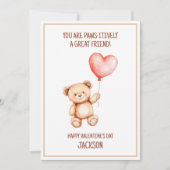 キッズテディベアかわいい水色ハートバレンタイン シーズンカード (正面)