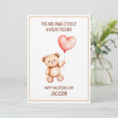 キッズテディベアかわいい水色ハートバレンタイン シーズンカード (スタンド正面)