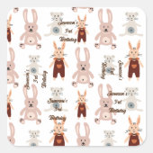 キッズテディベアキャットパンダおもちゃパターン誕生日 スクエアシール (正面)