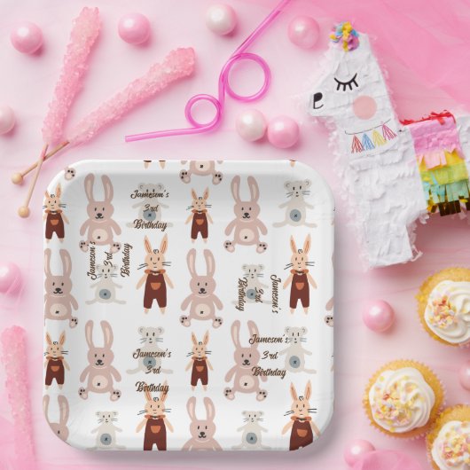 キッズテディベアキャットパンダおもちゃパターン誕生日 ペーパープレート (パーティー)