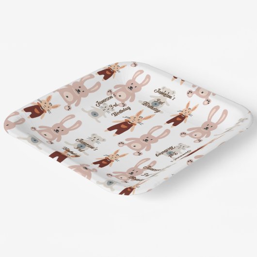 キッズテディベアキャットパンダおもちゃパターン誕生日 ペーパープレート (傾斜あり)