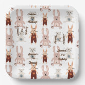 キッズテディベアキャットパンダおもちゃパターン誕生日 ペーパープレート (正面)