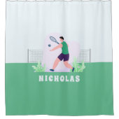 キッズテニスおもしろい選手ボーイイラストレーション名 シャワーカーテン (正面)