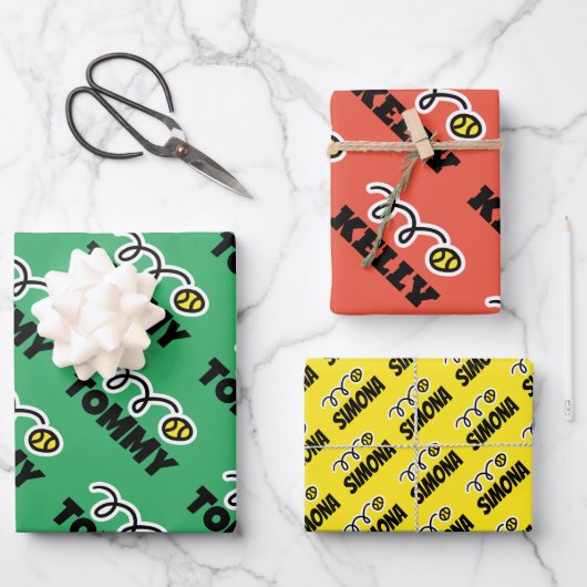 キッズテニスクリスマスカスタムカラーホリデー ラッピングペーパーシート (正面)