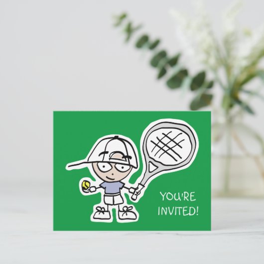 キッズテニス誕生日パーティーの招待状 インビテーションポストカード (スタンド正面)