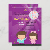 キッズディスコ·ボール·グルーブ·ダンス·バースデー·パーティー·パープル 招待状 (正面/裏面)
