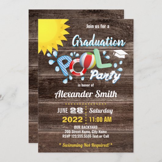 キッズディスタンスプールパーティの招待状 セーブザデート (正面/裏面)