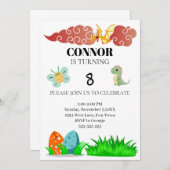 キッズディノサワーテーマ誕生日 招待状 (正面/裏面)