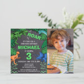 キッズディノトレックス黒板フォトダノシロイヤナ誕生日 招待状 (スタンド正面)