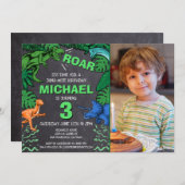 キッズディノトレックス黒板フォトダノシロイヤナ誕生日 招待状 (正面/裏面)