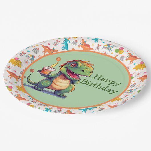 キッズディノ誕生日 ペーパープレート (アングル)