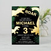 キッズディノ金ゴールドトレックスボーイドロウズ誕生日 箔招待状 (立ち正面)