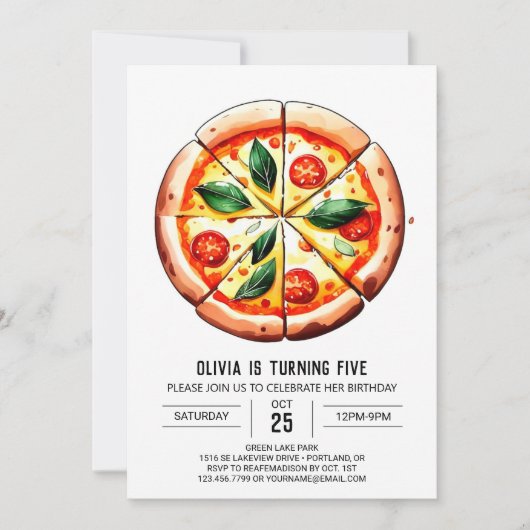 キッズデジタルピザ誕生日 招待状 (正面)