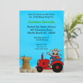 キッズトラクターテーマ誕生日招待状 招待状 (スタンド正面)