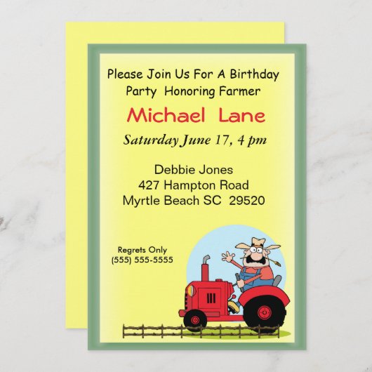 キッズトラクター誕生日招待状 招待状 (正面/裏面)