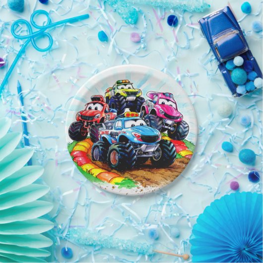 キッズトラックモンスタートラック誕生日 ペーパープレート (パーティー)