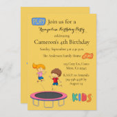 キッズトランポリン誕生日パーティー招待イエロー 招待状 (正面/裏面)