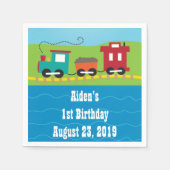 キッズトレインパーソナライズされた誕生日ナプキンス スタンダードカクテルナプキン (正面)