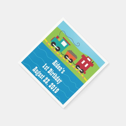 キッズトレインパーソナライズされた誕生日ナプキンス スタンダードカクテルナプキン (角)