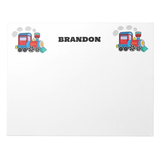 キッズトレインボーイズブルー名前をカスタムする ノートパッド (正面)