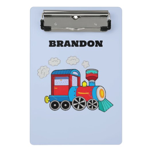 キッズトレインボーイズブルー名前をカスタムする ミニクリップボード (正面)