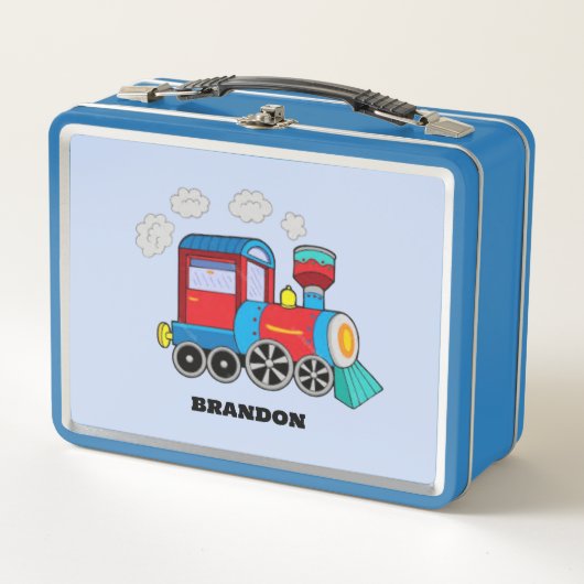 キッズトレインボーイズブルー名前をカスタムする メタルランチボックス (正面)