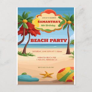 キッズトロピカイレゲエビーチ誕生日招待状 ポストカード
