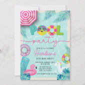 キッズトロピカルサマープールパーティー誕生日 招待状 (正面)