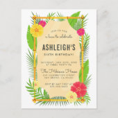 キッズトロピカルバンブーフレームルアウ（ハワイ式宴会）誕生日パーティー インビテーションポストカード (正面)