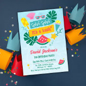 キッズトロピカルビーチプールパーティー5歳の誕生日 招待状