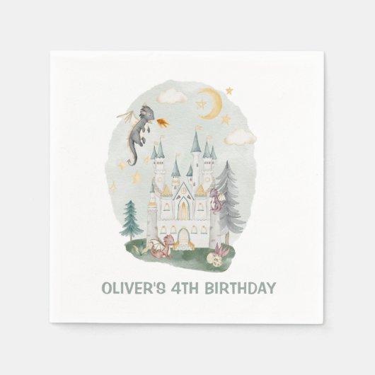 キッズドラゴンキャッスル魔法の誕生日 スタンダードカクテルナプキン (正面)