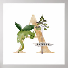 キッズドラゴン名前をカスタムするモノグラムA子供部屋ルーム ポスター