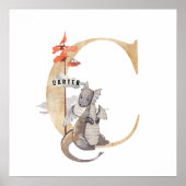 キッズドラゴン名前をカスタムするモノグラムC子供部屋ルーム ポスター (正面)