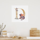 キッズドラゴン名前をカスタムするモノグラムD子供部屋ルーム ポスター (キッチン)