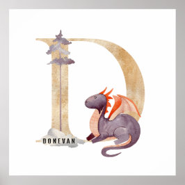 キッズドラゴン名前をカスタムするモノグラムD子供部屋ルーム ポスター