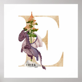 キッズドラゴン名前をカスタムするモノグラムE子供部屋 ポスター