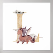 キッズドラゴン名前をカスタムするモノグラムL子供部屋ルーム ポスター (正面)