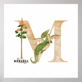 キッズドラゴン名前をカスタムするモノグラムM子供部屋ルーム ポスター