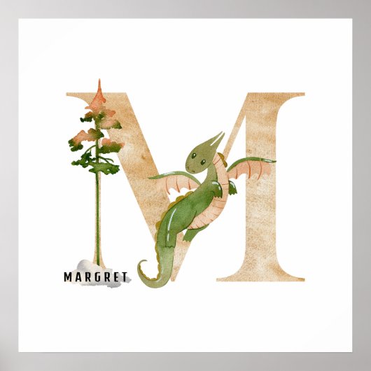 キッズドラゴン名前をカスタムするモノグラムM子供部屋ルーム ポスター (正面)