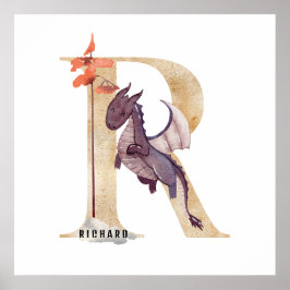 キッズドラゴン名前をカスタムするモノグラムR子供部屋ルーム ポスター