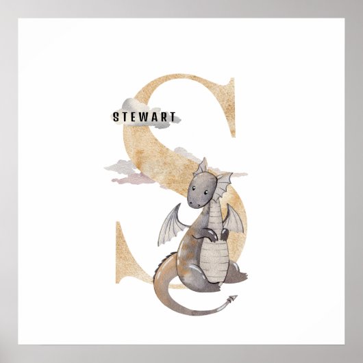 キッズドラゴン名前をカスタムするモノグラムS子供部屋ルーム ポスター (正面)