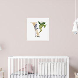 キッズドラゴン名前をカスタムするモノグラムV子供部屋ルーム ポスター