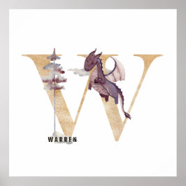 キッズドラゴン名前をカスタムするモノグラムW子供部屋ルーム ポスター