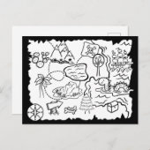 キッズドードルトレジャーマップカラーリングページ ポストカード (正面/裏面)