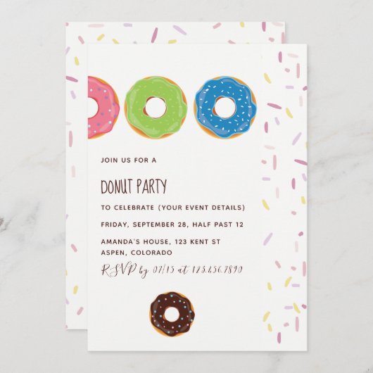 キッズドーナツパーティの招待状 招待状 (正面/裏面)