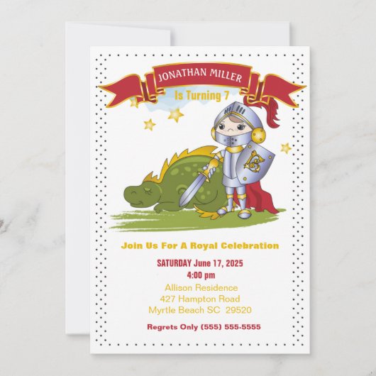 キッズナイトインアーマードラゴンバースデーパーティー 招待状 (正面)