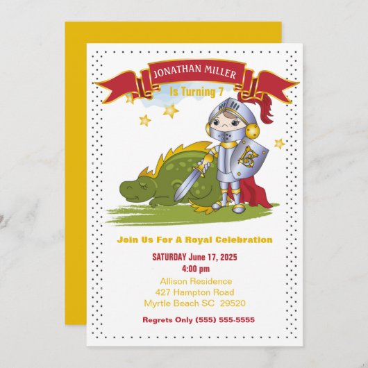 キッズナイトインアーマードラゴンバースデーパーティー 招待状 (正面/裏面)